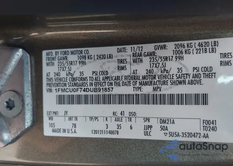 2013 Ford Escape S from USA, damaged, VIN 1FMCU0F74DUB91857